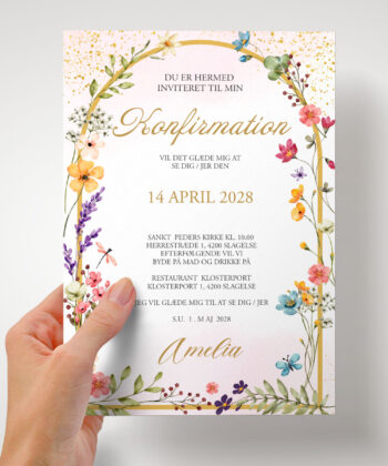 A5 invitation med hånd Wildflower A5 konfirmation invitation